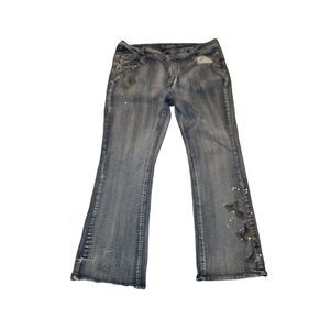 Jenny Jo Jeans 17/18 Blue Stretchy Med Wash Embellished Butterflies and Bling
